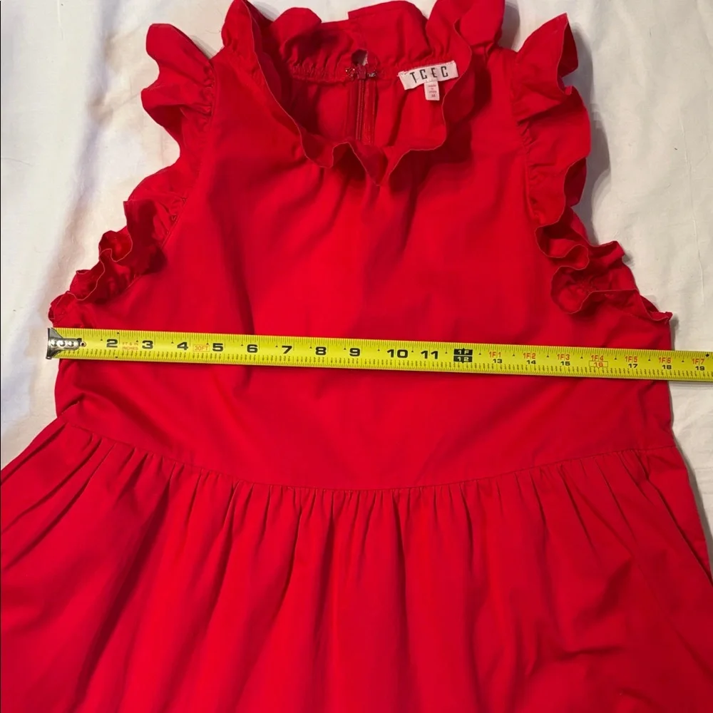TCEC Vibrant Red Ruffle Dress SZ M 100% Cotton. - Picture 6 of 7